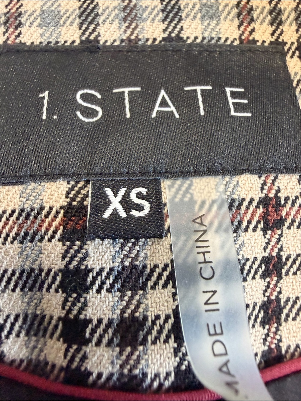 I. State Plaid Double Breasted Blazer XS Ruched Sleeve Career Chic - Picture 10 of 10